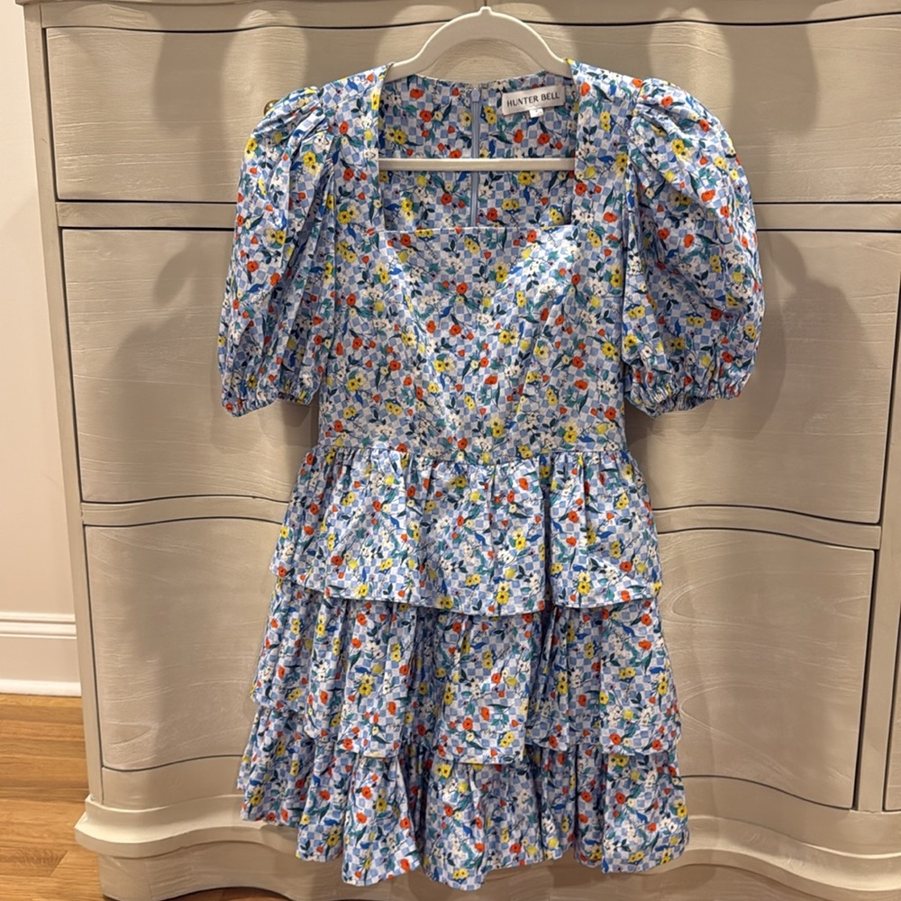 Hunter Bell Blue Floral Checkered Dress - size 2